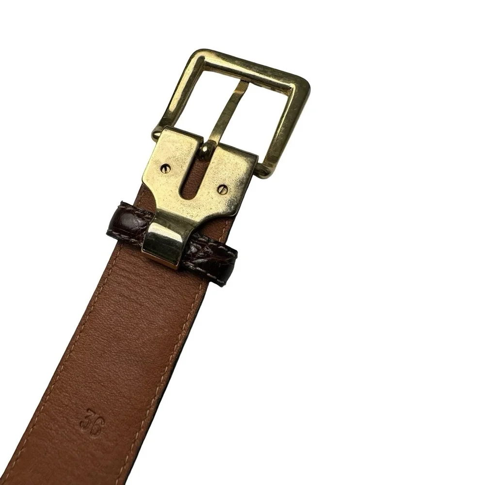 Bespoke Brown Crocodile Lizard Patchwork Mens Brass Buckle Belt Size 36 NWOT